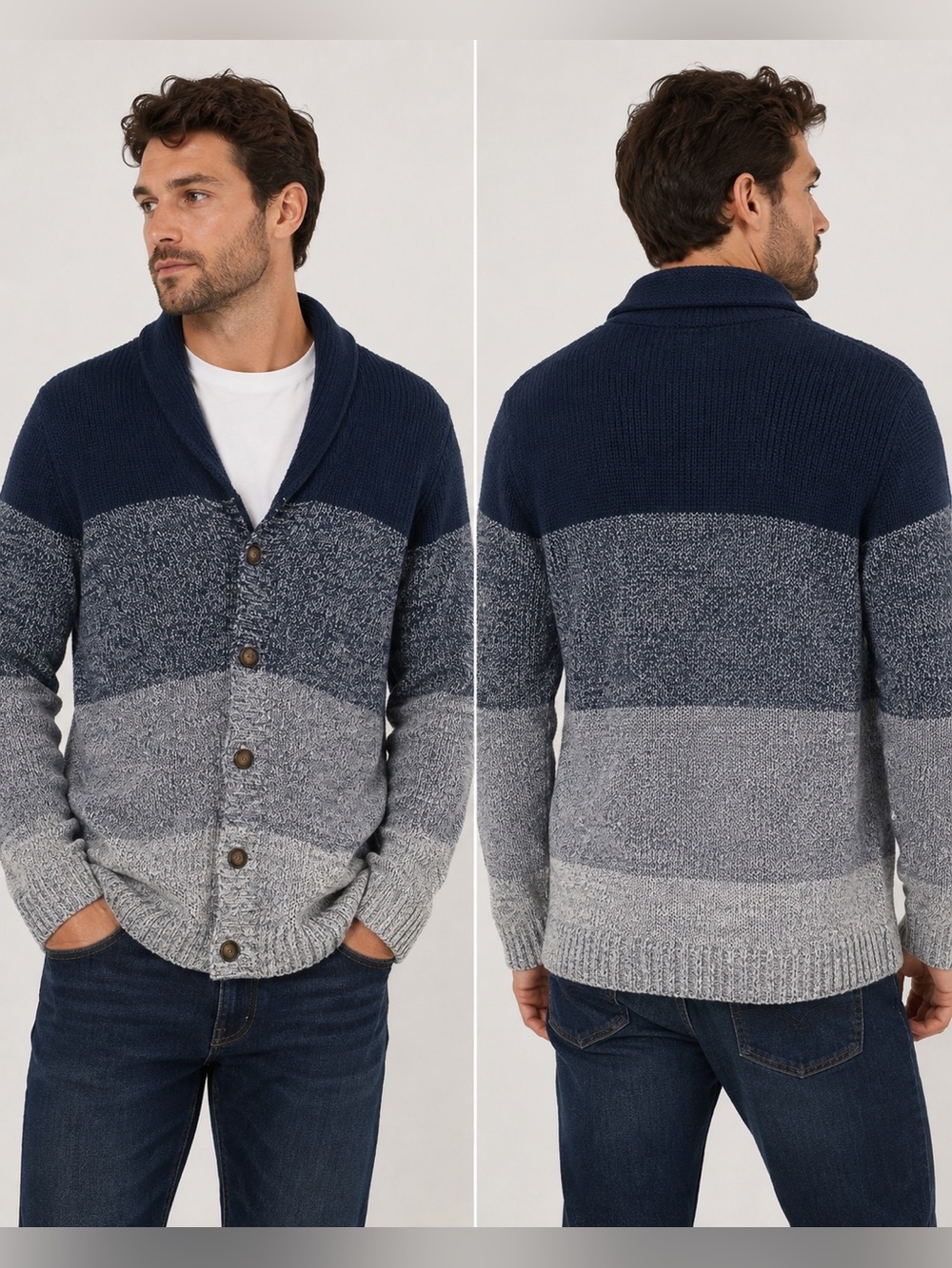 Old Navy Men’s Shawl Collar Cardigan Sweater Blue Gray Ombre Cotton Size L